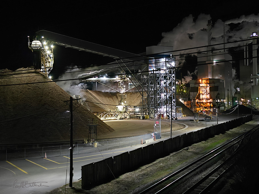 Night shot of a busy paper mill in West Point, Virginia.