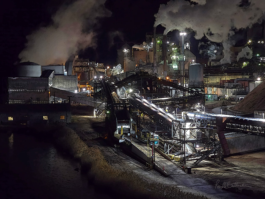 Night photo of Smurfit-Westrock paper mill, West Point, Virginia.