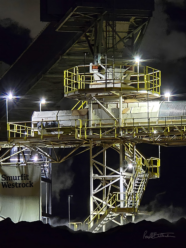 Night shot of a busy paper mill, West Point, Virginia.