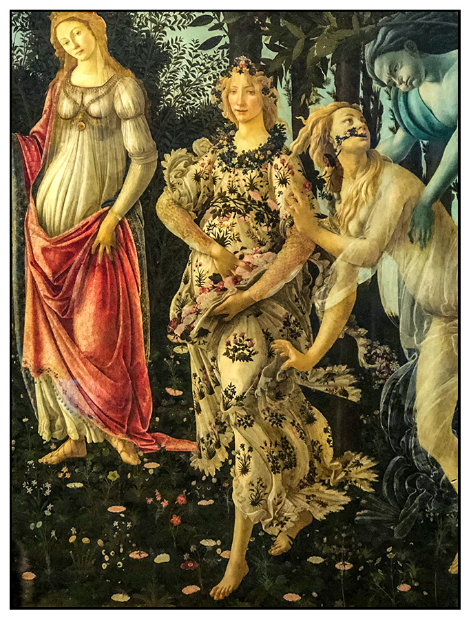 Detail of Sandro Botticelli's painting "Primavera" (The Rites of Spring), from the Uffizi Gallery, Florence. Photo by the author.
